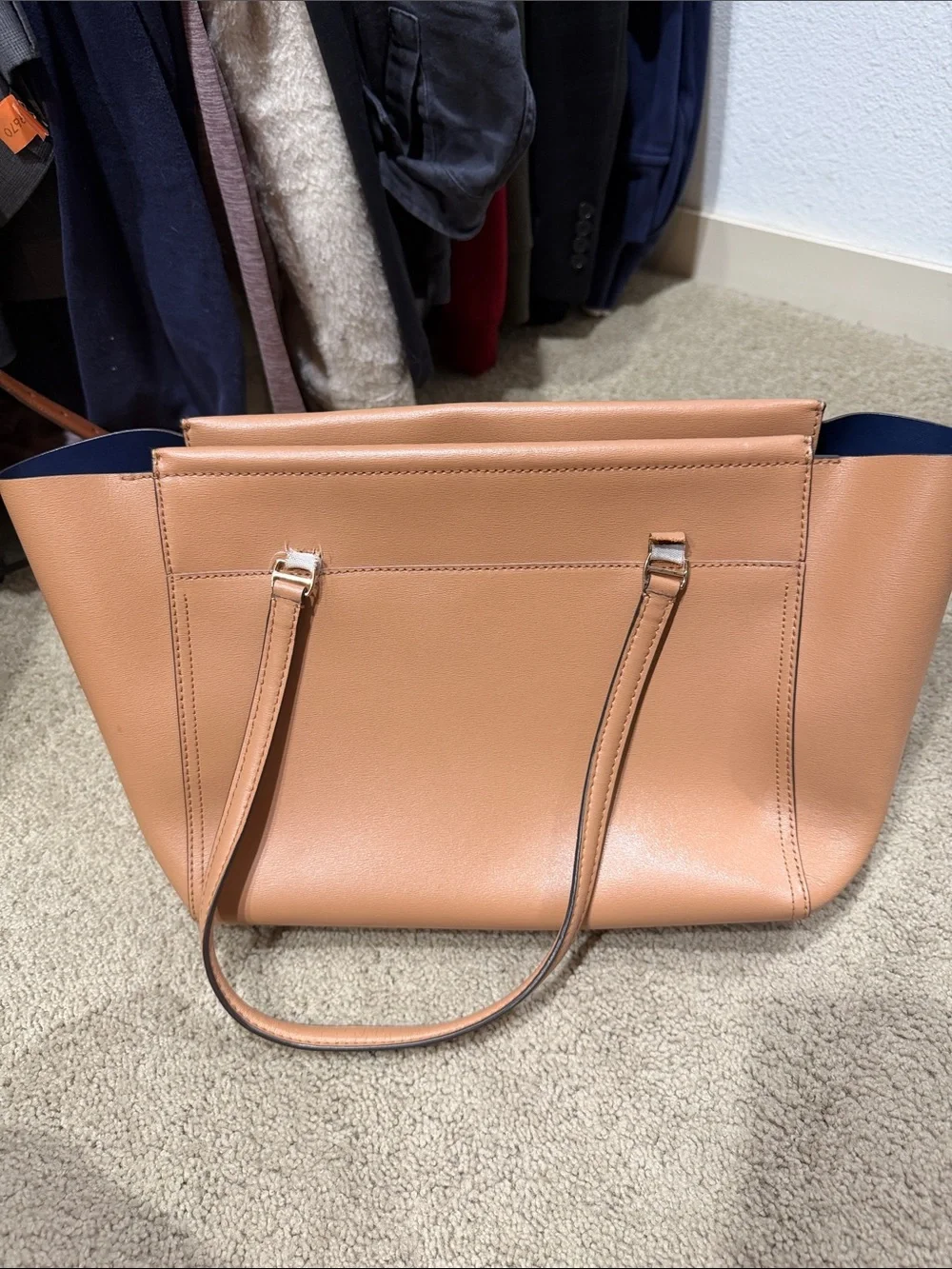 Tory Burch Small Parker Tote - Camel Leather Tote with Logo Tag